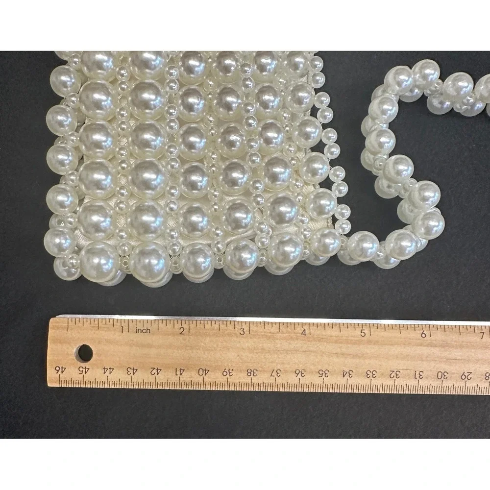 Vintage Style Ivory Faux Pearl Beaded Baguette Shoulder Bag Evening Purse